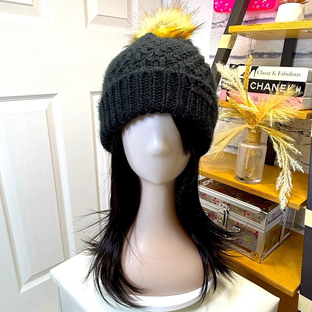 DKNY Chunky Knit Beanie with PomPom